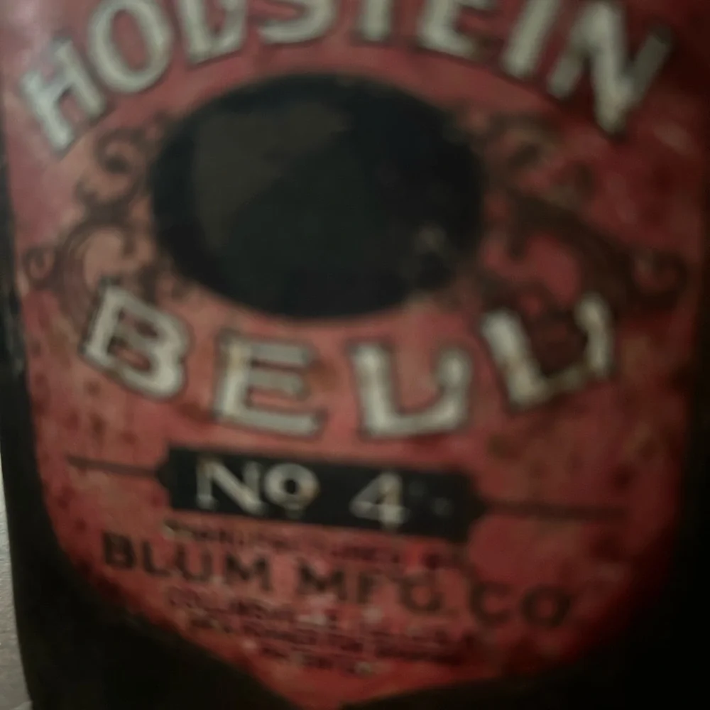 HOLSTEIN BELL No4 BLUM Mfg Co USA Antique Farm Cow Cattle Tin Old Gold P…